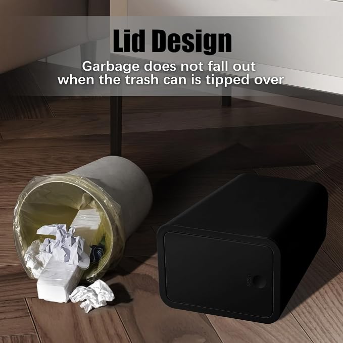 TIPGO Bathroom Trash Can with Lid, 10 Liter/ 2.6 Gallon Slim Garbage Can, Small Trash Bin Waste Basket with Pop-Up Lid for Kitchen, Bedroom, Living Room, Office (Black) (Pack of 3)