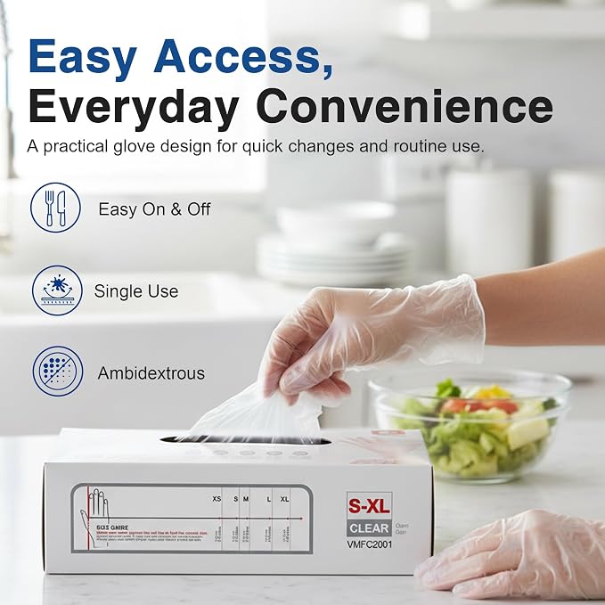 Schneider Medical Vinyl Exam Disposable Gloves Latex Free | Powder free, clear,Food Safe, Cleaning, Exam,Cooking,Food Prep, Comfortable Fit, Ambidextrous, Unisex