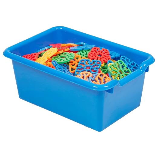 ECR4Kids Scoop Front Storage Bin, Multipurpose Organization, Blue, 5-Piece | Durable plastic, GREENGUARD Gold Certified, 1.2 gallon capacity, lightweight & nestable, built-in handle, classroom/home use
