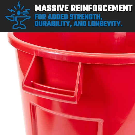Magnum Red 32 Gallon Trash Can Set (Trash Can, Quiet Dolly, and Reinforced Lid), Construction Grade, Jobsite Ready, Non-Marking Wheels & Casters for Rolling Garbage CMTC-CLD0-32R03 (3 Set)