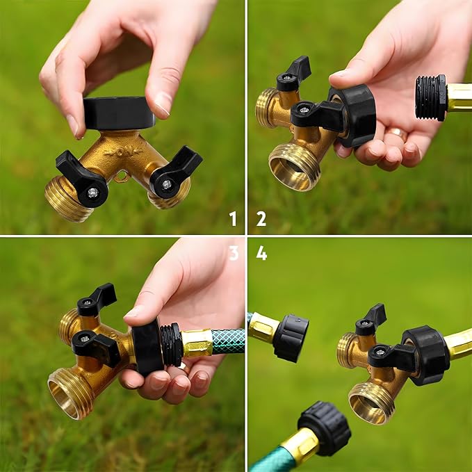 Brass Hose Y Connector Brass Garden Hose Adapter, Garden Hose Splitter 2 Way Heavy Duty, Hose Bib Splitter with 2 Extra Rubber Washers