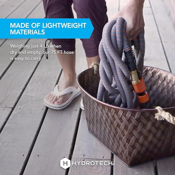 HydroTech 75 ft Expandable Burst-Proof Garden Hose, 5/8 in Diameter | Patented Force Control Technology delivers lightweight, kink-free flexibility, compact storage and dependable durability.