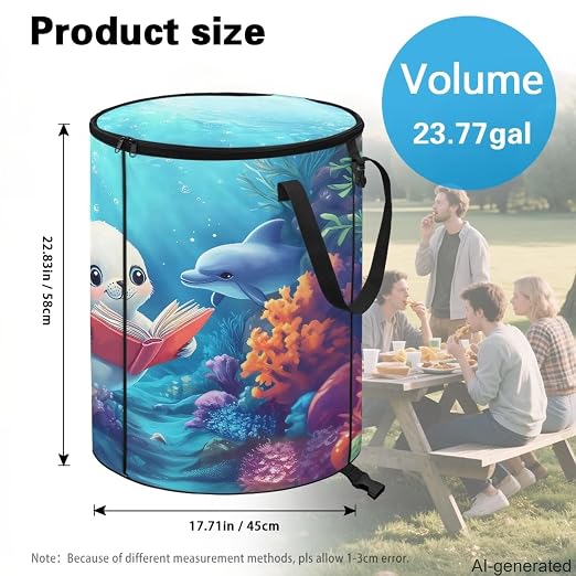 Sea Lion 24 Gal Collapsible Trash Bin Storage Containers with Lids Waterproof Pop up Outdoor Garbage Can for Camping, Boat, Car Travel, Hiking Easy to Clean Camper Essentials