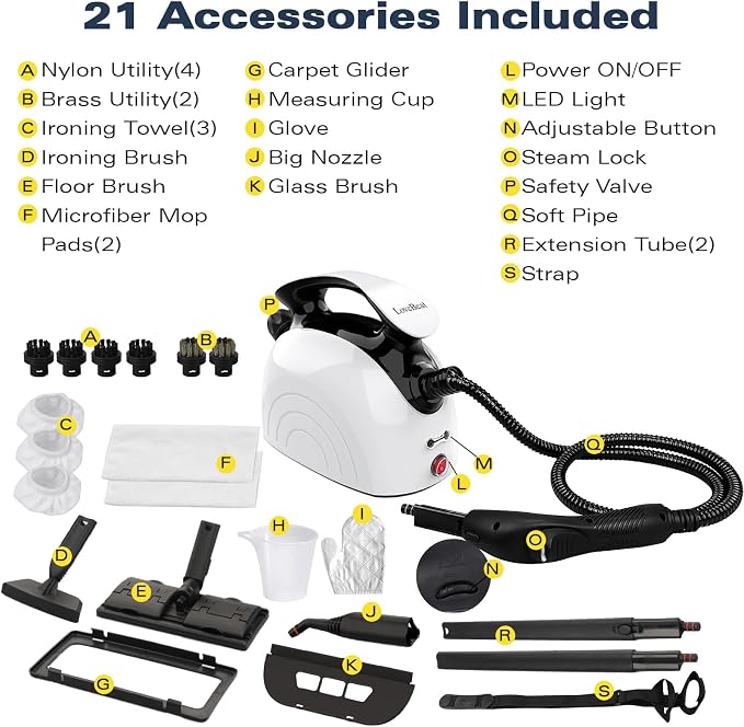 LoveBeat 300°F Steam Cleaner for Grout and Tile, 4.5 Bar Steamer for Home | Ease of Use | 21 Accessories | Natural For Floor, Car, Wall, Furniture, & Kitchen Bathroom | Dual Safety Lock | Large Tank