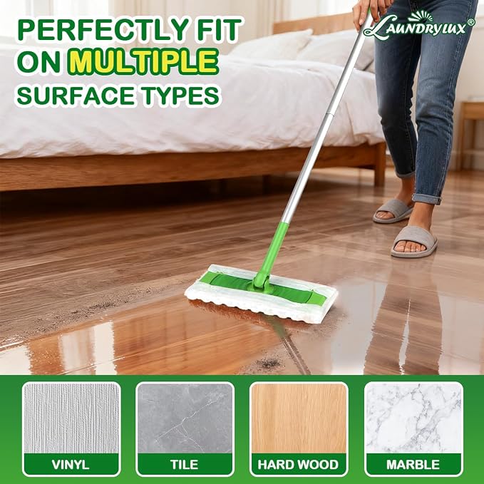 LAUNDRYLUX Heavy Duty Dry Sweeping Cloths Compatible with Swiffer Sweeper | 32 Count Multi Surface Pet Dry Pads Refill, Floor Cleaner for Dust, Hair, Dirt, Disposable Duster Mop Pad - White