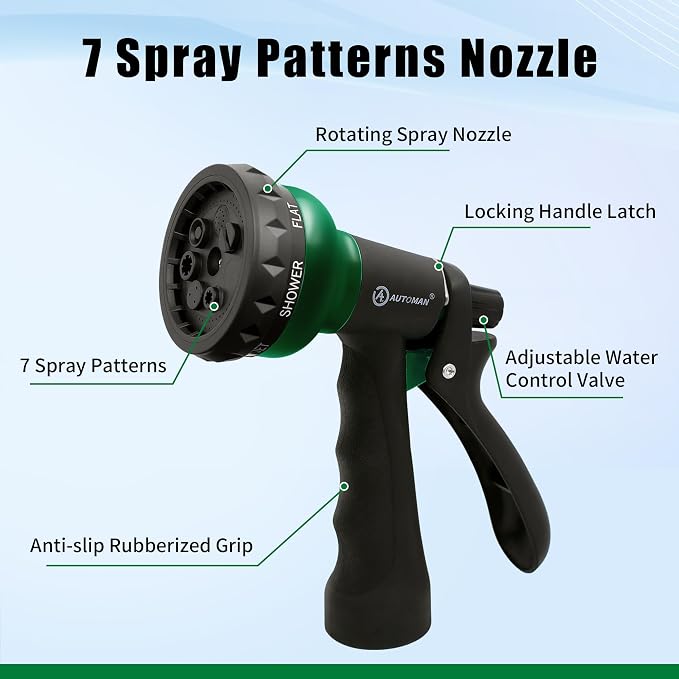 AUTOMAN Coil Garden Hose 15 ft, EVA Curly Water Hose with Brass Connectors, Recoil Garden Water Hose,Includes 7-Pattern Function Sprayer,Retractable,Corrosion Resistant Garden Coil Hose.