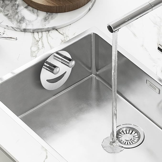 Yoshiky Stainless Steel Smiley Face Dish Sponge Holder, Silver Sink Caddy Organizer Storage with Suction Cup for Kitchen, Rv Apartment Kitchen Accessories Decor Scrubber