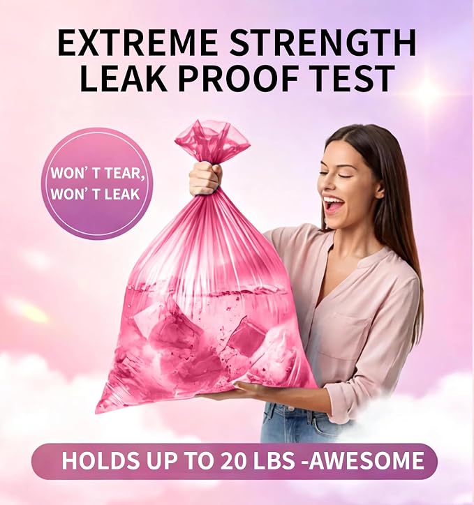 Small 2 Gallon Trash Bags Unscented, 0.78 Mil, Pink, 150 Count | 7.5 Liter Garbage Bag, Plastic Waste Basket Can Liners, Durable, Leakproof, Tear Resistant, for Bathroom Bedroom Home Bulk