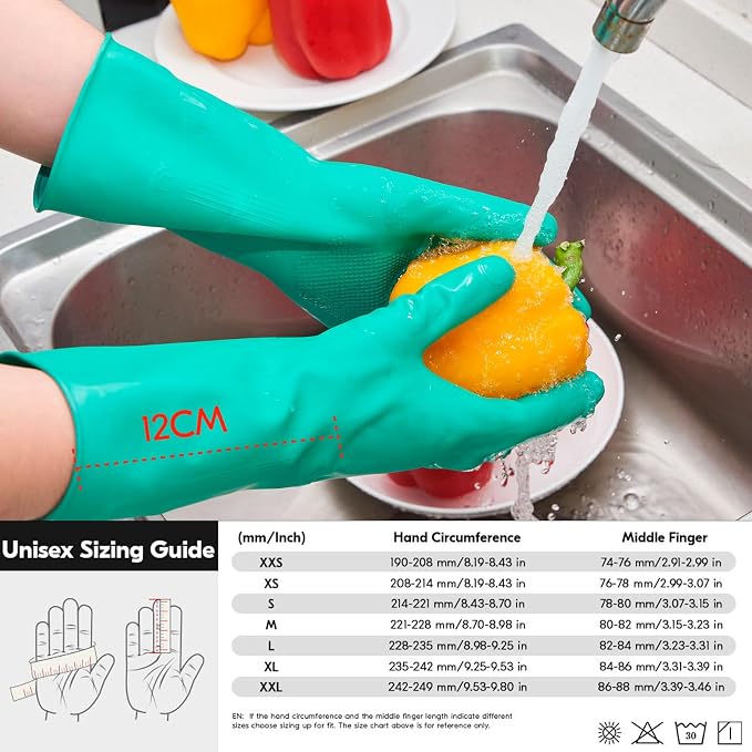 Vgo... Latex Reusable Household Gloves,Cleaning Gloves,Long Cuff (HH4601,M) | 10 pairs,extra Thickness,kitchen,dishwashing,household,painting,gardening,pet care,car washing,bathroom,hair dyeing,laundry