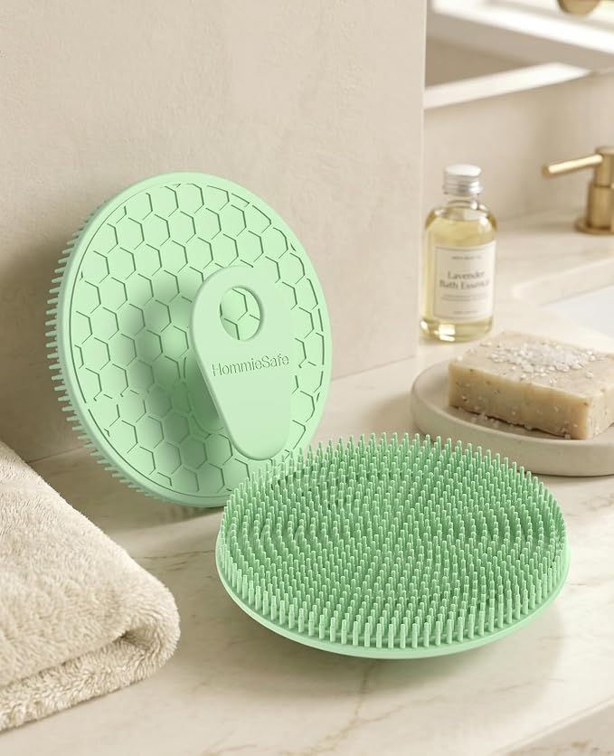 2 Pack Soft Silicone Body Scrubber, Exfoliating Skin Massage Shower Brush | Body Wash Bath Dry Skin Brushing Glove Loofah, Fit for Sensitive and All Kinds of Skin(Mint+Blue)
