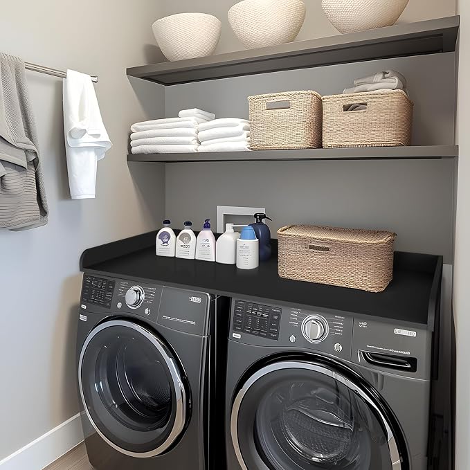 Washer Dryer Countertop 58" x 28" Extra Large Version, Melamine Countertop with 3.5" Edge Rails, Laundry Room Organization, Black