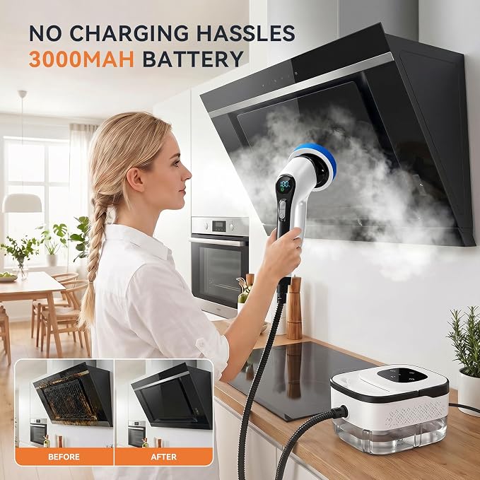 Steam Cleaner, Electric Spin Scrubber Portable Steamer for Cleaning | 16pc Accessories, 6-Level Adjustable 15s Heat-Up, Handheld Steam Cleaner for Home, Tile, Dirt, Grout, Grease, Car Detailing