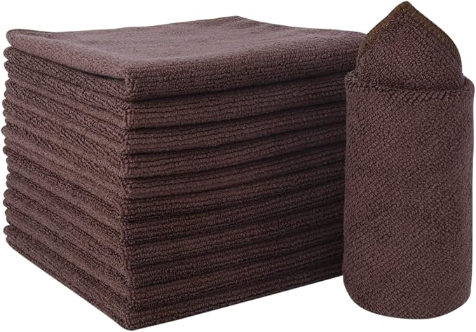 Microfiber Dish Cloth Kitchen Cleaning Cloth 12x12In 12 Pack Brown | Absorbent, No Streak, Dish Rags, Lens, Cloths