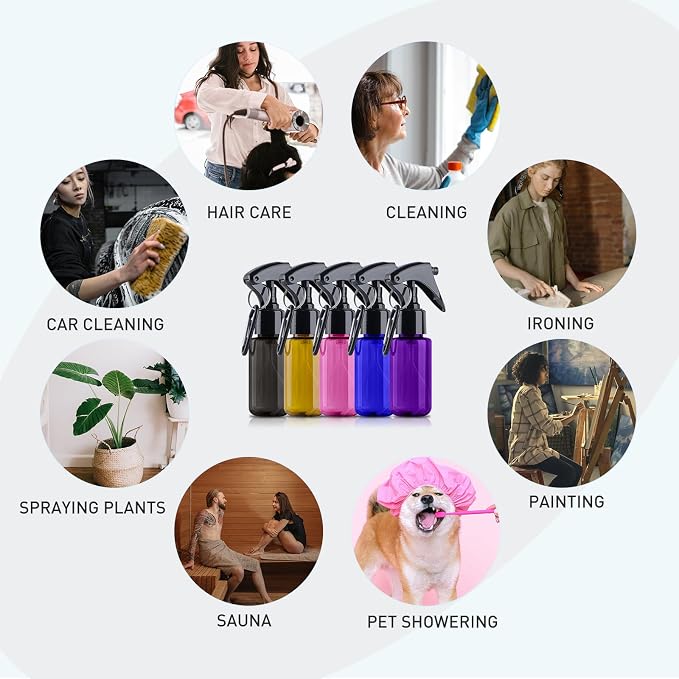 TANSHINE Small Spray Bottle 50ml, Travel Size Mini Fine Mist Water Spray Bottles, Portable Hand Sanitiser Alcohol Spray Bottle, Plastic Refillable Empty Face Mister Spray Bottles with Clip, 5pcs