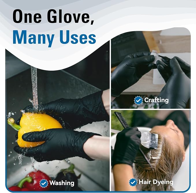 Nitrile Gloves Disposable Latex Free, Black | Food Safe Rubber Gloves Latex-Free and Powder-Free for Cooking, Food Prep, Kitchen, Household Cleaning