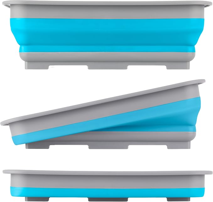 Wakeman Collapsible Bucket for Cleaning Supplies, Blue, 7.27L | Foldable Wash Bin Dish Tub - Collapsible Wash Basin or Camping Sink for Beach, Tailgating, Soaking Laundry or Camping Gear