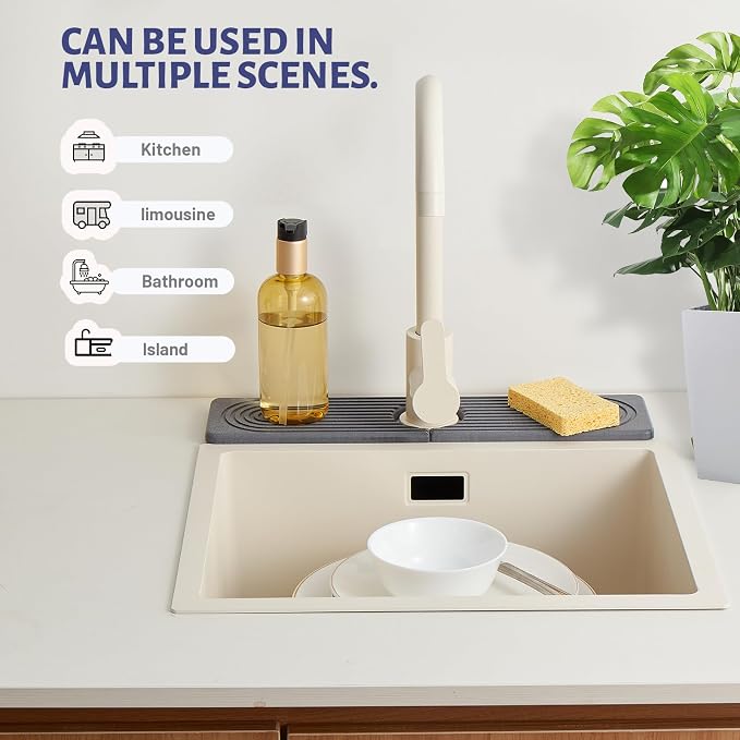 20in Fast Drying Stone Faucet Mat for Kitchen Sink splash guard Diatomite | Sink Splash Guard Water Absorbing Stone Tray for Sink, Counter Protector Matt for Kitchen & Bathroom