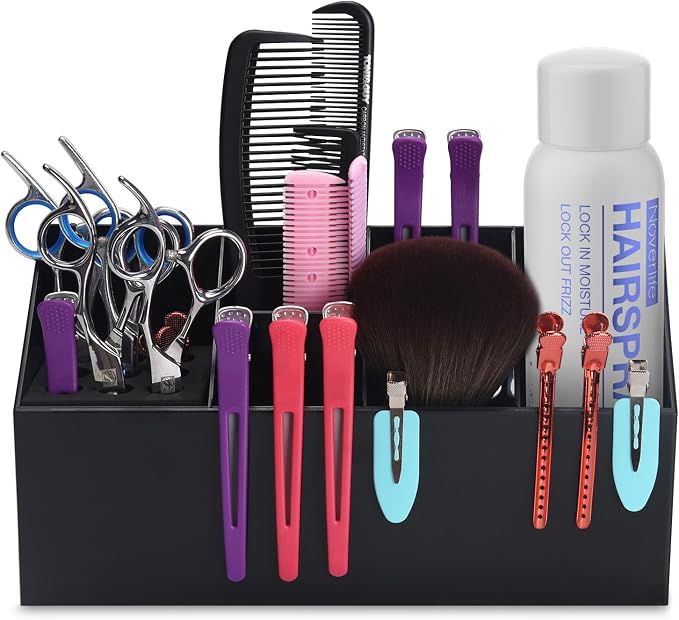 Noverlife Hair Scissors Large Storage Box, Shear Holder for Hair Salon | Black Anti-skid Scissor Holder, Wall-mounted Professional Hairdressing Combs, Clips, Brushes Storage Racks Tool Box