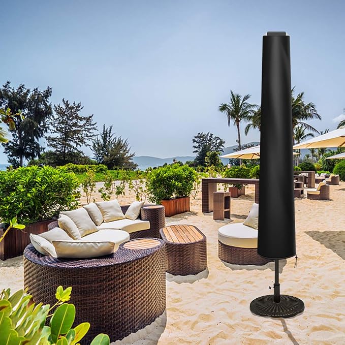 OKPOW Umbrella Cover with Rod for Solar Parasol Durable 420D Oxford Fabric Garden Umbrella Cover with Zip Waterproof, Windproof and Anti-UV for 7ft to 11ft Outdoor Patio Umbrellas