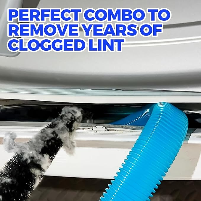 Holikme Dryer Vent Cleaner Kit 2Pack - Lint Vacuum Attachment & Brush | Blue Dryer Vent Vacuum Hose Attachment & Brush Reach Deep Traps - Remove Hidden Lint, Speed Drying & Reduce Fire Risk