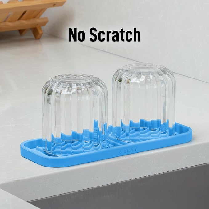 Zulay Kitchen (9x3.5) Silicone Sponge Holder for Kitchen Sink - Flexible Multipurpose Kitchen Soap Tray Sponge Holder - Sink Organizer Tray for Kitchen, Bathroom, Makeup, Trinkets & More (Blue)