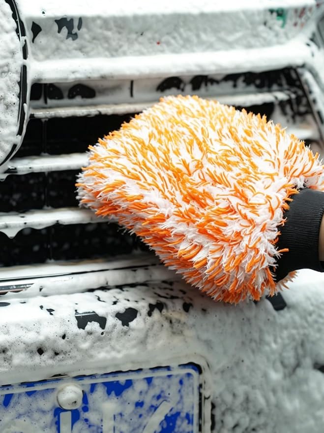 SPTA Microfiber Car Wash Mitt, 3Pcs Car Sponge Glove Wrapped in Soft, Plush Fiber Cloth Material, Safe Washing with Any Car Soap, Bucket, Foam Gun, Foam Cannon, Other Cleaning Supplies
