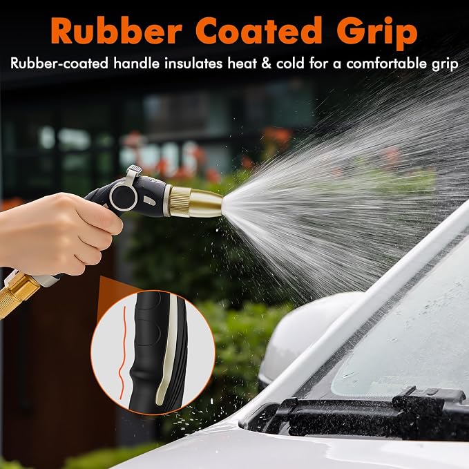 RESTMO Garden Hose Nozzle, Heavy Duty Water Hose Sprayer Nozzle, Black | Brass Head, Thumb Control, Adjustable 4 Spray Patterns, Leak-proof, Metal Hose Nozzle for Outdoor Lawn & Plant & Car