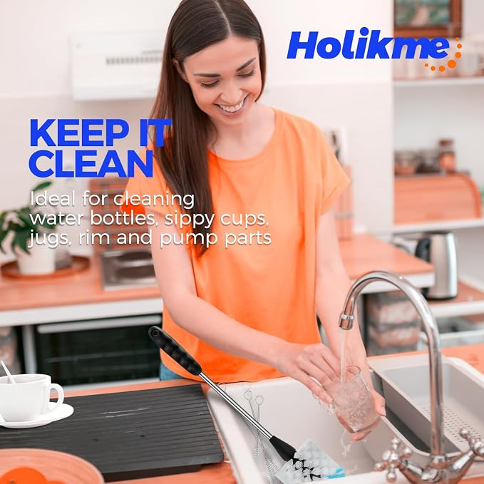 Holikme 4 Pack Bottle Brush 14" Stainless Steel Straw Cleaner Brush,Blue | Bottle Cleaner Brush, 3 Straw Cleaner Brush, Bottle Cleaning Brush for Water Bottle Cups Straw Cleaner Brush