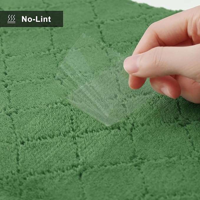 Homaxy 12 Pack Super Soft Absorbent Dish Towels, 10" x 20", Grass Green | Coral Velvet, Nonstick Oil Fast Drying Microfiber Cleaning Cloth, No Lint Dishcloths for washing and drying