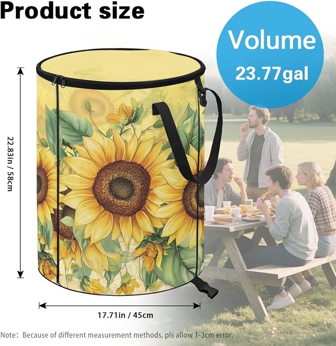 Sunflower 24 Gallon Camping Trash Can Collapsible Outdoor Garbage Can Compact Easy to Store Recycling Bin for Camping RV Travel Waterproof Storage Bags for Clothes