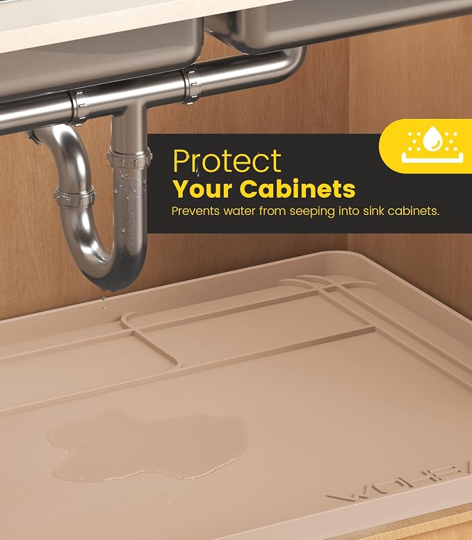 Under Sink Mats for Kitchen Waterproof 34"x22",Grey | Cut to Fit Design for Various Sizes, Leak-Proof Cabinet Protection,Durable Silicone Material,Versatile Home Use