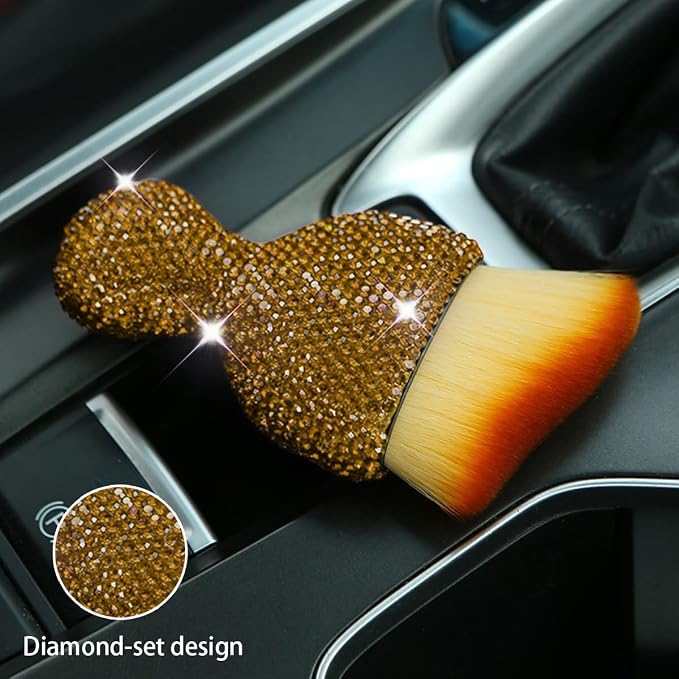 zipelo Diamond-Handle Car Detailing Dust Brush, Light Brown | soft synthetic bristles, beveled profile reaches narrow gaps, scratch-free wet or dry use, compact storage, cleaning tools