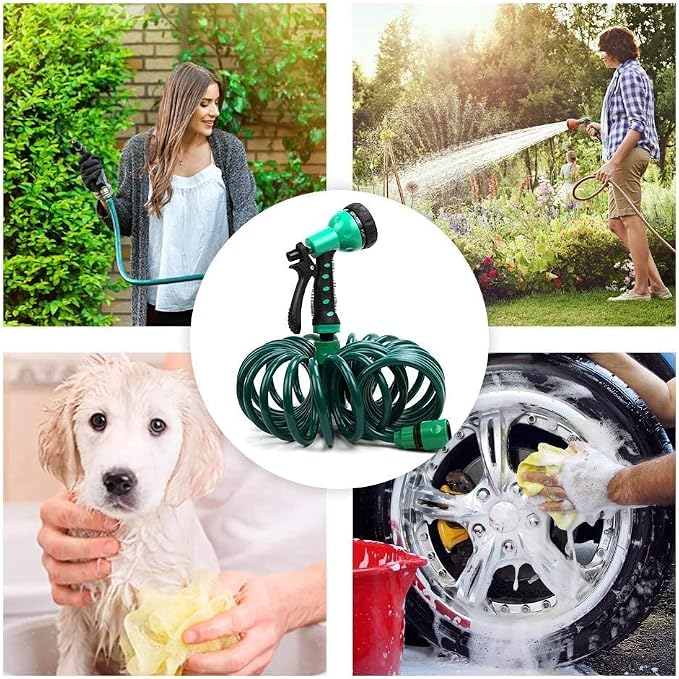 Recoil Garden Hose 25FT EVA Water Hose with 7-Pattern Spray Nozzle,Curly Self Coiling Lightweight Garden Hose,Retractable Garden Coil Hose for Lawn Patio
