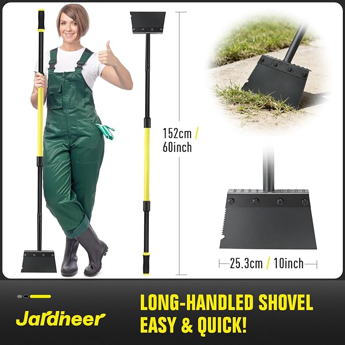 Flat Shovel Floor Scraper, Edging Tool for Landscaping and Weeding | 60" Long Handle Garden Cleaning Shovel, Metal Sharp Blade and Foot Pedal, Weed & Moss Removal for Driveway, Sidewalk, Yard