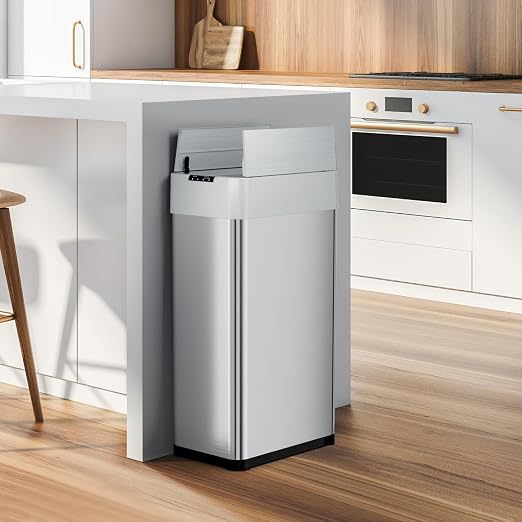 Automatic Trash Can,16 Gallon Touchless Motion Sensor Trash Bin | Smart Garbage Can with Soft-Close Lid, Bag Retainer Ring and Display Light,for Kitchen,Living Room Office (Silver, 60L)
