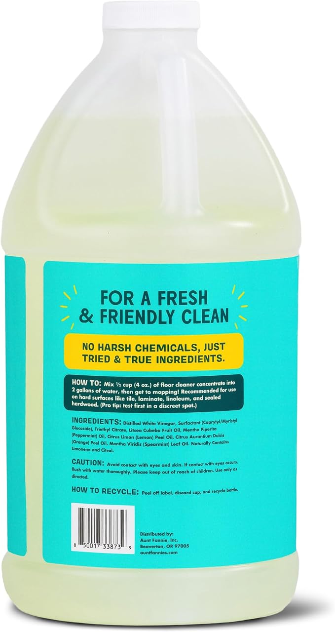 Aunt Fannie's Ultra Concentrated Vinegar Floor Cleaner, Bright Lemon, 64 oz | Makes Up to 32 Gallons, No Rinsing, Safe for Sealed Tile Vinyl Hardwood Laminate & Linoleum, Kid and Pet Safe, Made in USA