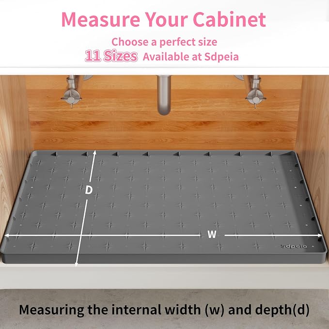 Sdpeia Under Sink Mat 34"×22" Waterproof Silicone Cabinet Liner & Sink Protector for Kitchen & Bathroom, Multi-Purpose Organizers Tray for Pets, Laundry, Cat Litter Mat, Gray (Pack of 3)