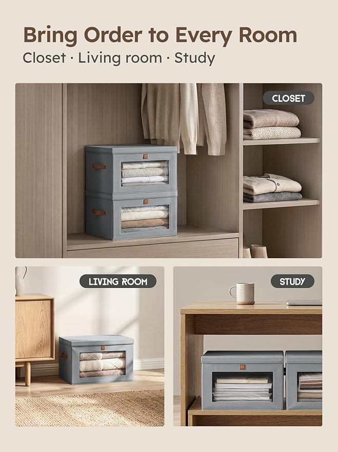 Homsorout Medium Fabric Storage bins - Collapsible Storage Bins with Open Window, 6 Pack Closet Baskets for Shelves, Stackable Decorative Boxes for Home, Dorm, Grey, 13.7"x 9.8" x 9.8"