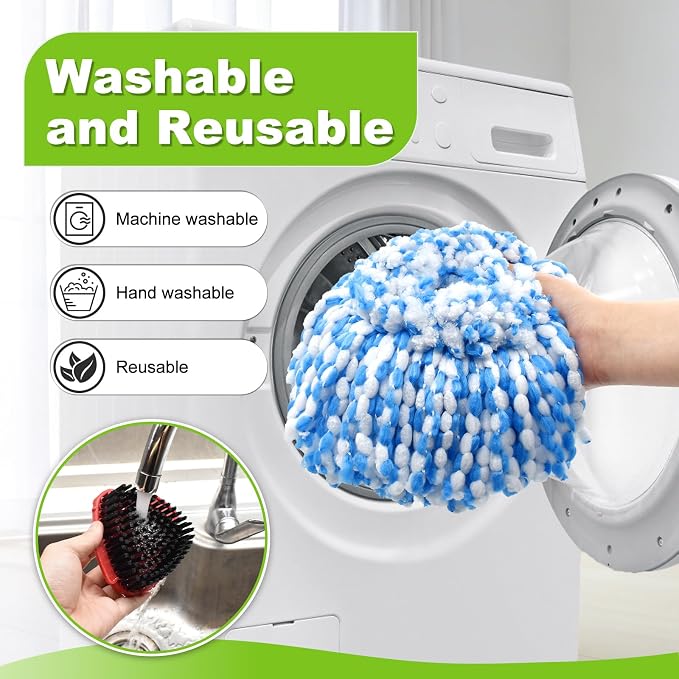 Spin Mop Handle, Mop Replacement Heads,Brush,Base Compatible with OCedar RinseClean 2 Tank,Inclued 2 Microfiber Mop Heads,1 Mop Base,2 Brush and 4-Section Mop Handle for Ocedar,Use for Floor Cleaning