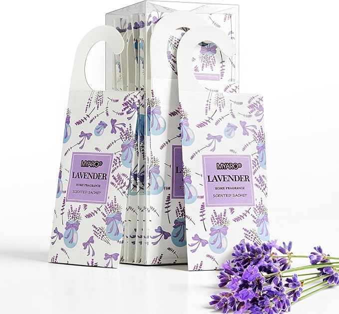 MYARO 12Pcs Lavender Sachets Hanging Car Air Freshener, Closet Deodorizer | Long-Lasting Sachet Bags, Odor Eliminator for Closet, Drawer, Bathroom, Clothes, Fabric Refresher, Home Fragrance Gift Set
