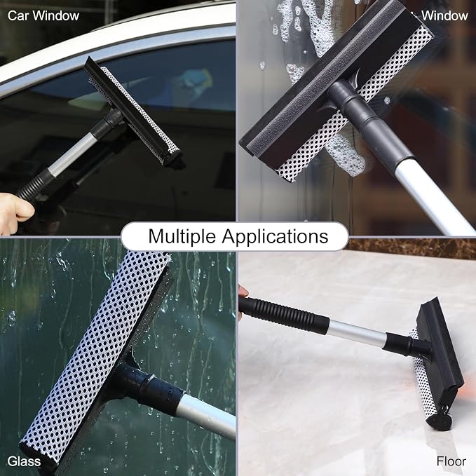 ZYNQACC 2 Pack Squeegee for Car Window Cleaning and Windshield Washing,2 in 1 Car Windshield Squeegee Window Washing Sponge Scrubber,Window Cleaning Squeegee kit for Glass,Shower Floor