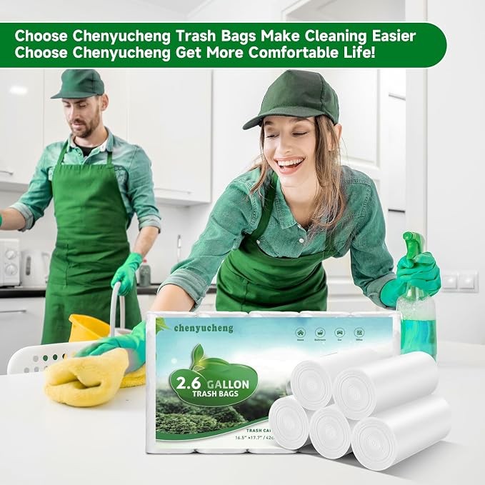 2.6 Gallon Small Trash Bags Bathroom - White Biodegradable Mini Kitchen Garbage Bag Unscented Compostable 100 Count 10 Liter Waste Basket Liners Tiny Office Car Strong Thick Chenyucheng