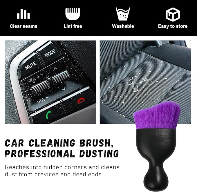 Ziciner Car Detailing Brush, Curved Soft Bristles Auto Removal Dust Collectors, Universal Vehicle Dashboard, Air Conditioner Vents etc Interior Cleaning Tool Accessory (Pure Purple)