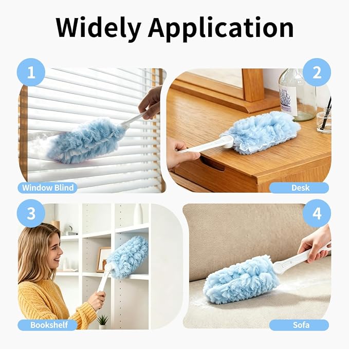 30 Count Blue Duster Kit for Swiffer Heavy Duty Duster Refills with Handle | 2 Sided 360° Heavy Duty Duster, 5X Microfibers, Unscented Disposable Dusters for Cleaning Home, Office, Multi Surface