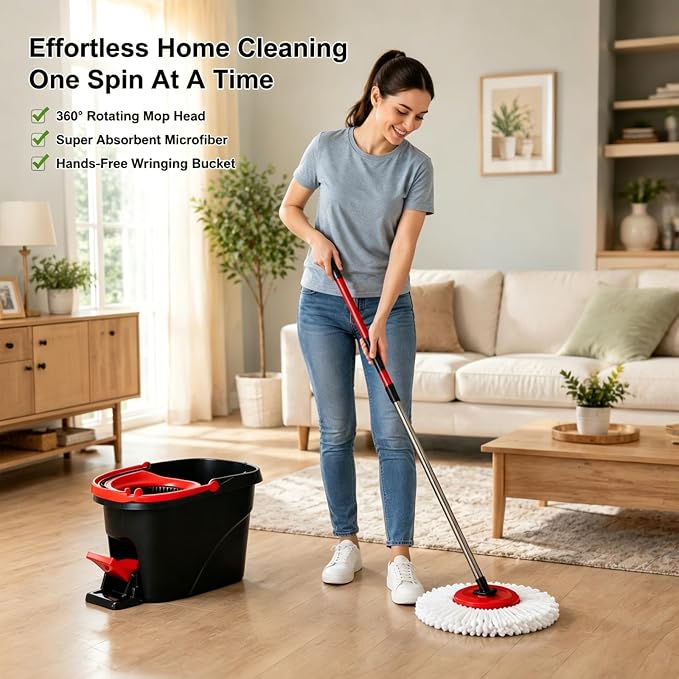 8Pcs Mop Head Replacement,Spin Mop Replacement Head Compatible with Cedar Easywring 1-Tank System Including Machine Washable & Easy to Replace,6 Spin mop Replacement Heads,1 Brush Head and 1 Base