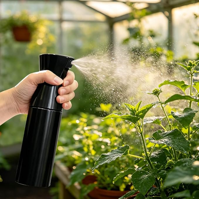 Ella & Sara Fine Mist Spray Bottle 200ml (Black) - Continuous Mister for Hair Styling & Salon Use, Refillable Water Sprayer for Plants, Pets, Cleaning, Essential Oils, Barber & Travel
