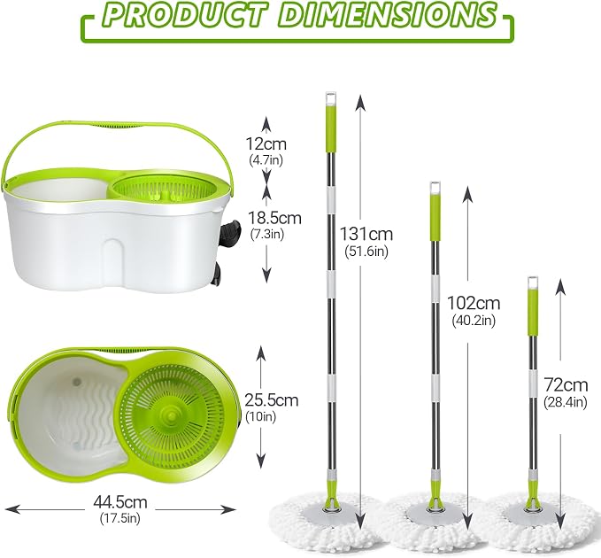 Masthome Spin Mop Bucket Set,Small Mop Bucket System with 3 Microfiber Pads | 360° Rotating Mop Head; Compact Mini Bucket for Apartment Dorm, Works On Hardwood Tile Laminate Floors