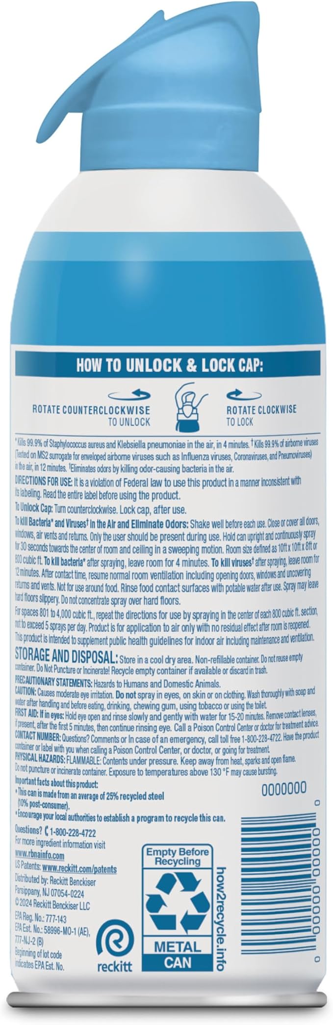 Lysol Air Sanitizer with Bacterial Odor Eliminator for Home & Office, Air Freshener Alternative, Cotton Blossom Scent, 10 oz (Pack of 6)