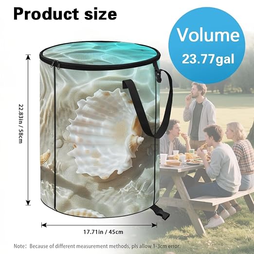 doginthehole Seaside Starfish Shells Trash Cans for Bathroom with Lid Decorative Collapsible Garbage Can Bags Waterproof Lightweight Outdoor Waste Bin for RV's Camping Picnic Beach Easy to Storage