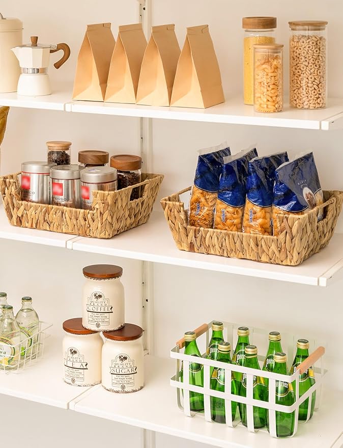 StorageWorks Pantry Baskets for Organizing, Storage Baskets, Water Hyacinth | Pantry Baskets for Patato and Onion Storage, Stackable Wicker Basket Organizer for Shelf, Woven Basket for Storage, 2-Pack